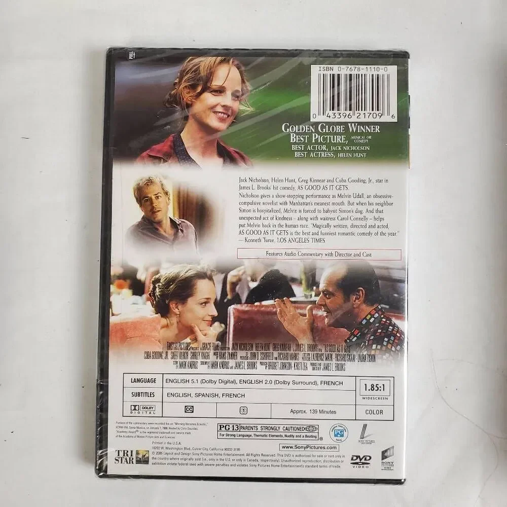 As Good As It Gets DVD New Jack Nicholson Helen Hunt Oscar Winner